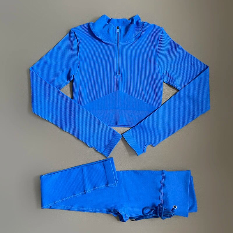 Õmblusteta soonikuga joogakomplekt naiste spordiriietus pikkade varrukatega, kõrge vöökohaga püksid, soojad treeningkostüümid, naiste spordidress