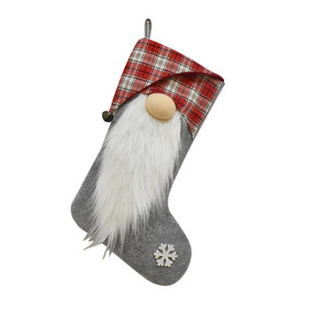 1 бр. Коледни декорации Карирани червени и сиви безлични кукли Коледни чорапи Коледни детски чорапи за подарък