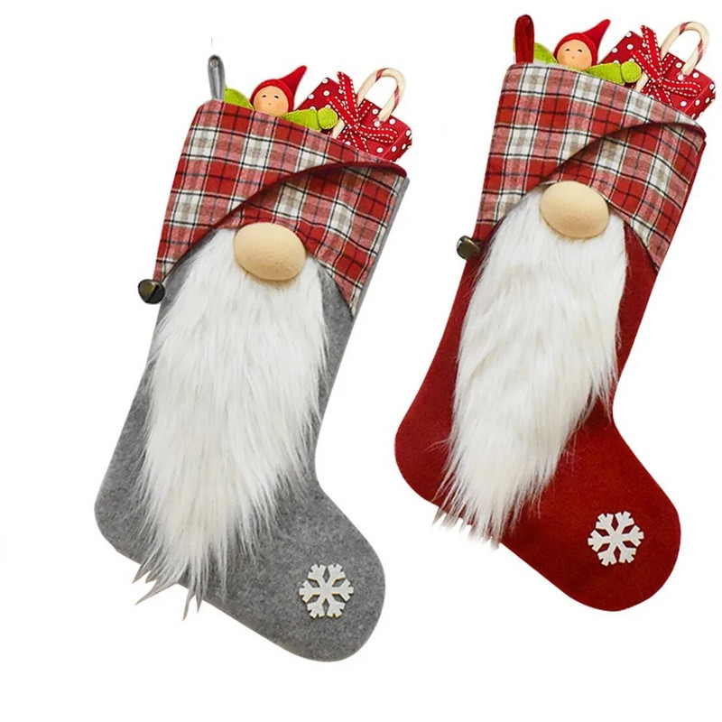 1kom Božićni ukrasi Karirane crvene i sive lutke bez lica Božićne čarape Božićne dječje čarape na dar