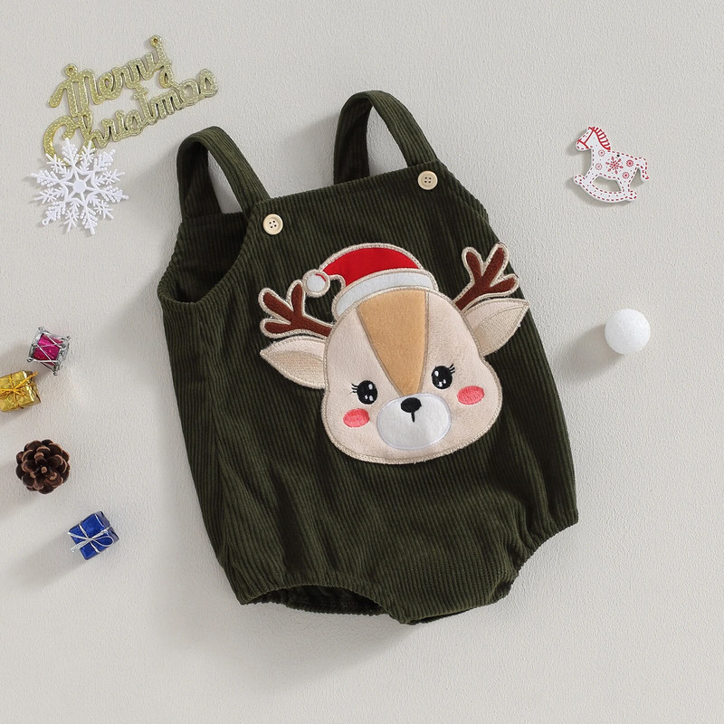 Pudcoco zīdaiņu velveta velvete Ziemassvētki Ziemassvētki Aļņu izšuvumi Bezpiedurknēm Bodijs Jaundzimušā Kombinezons ziemai 0-18M