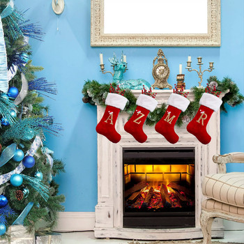 50 см големи коледни чорапи с монограм с букви Червен чорап за семейна новогодишна декорация на коледно дърво Коледни запаси 2024 г.