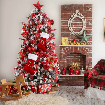 50 см големи коледни чорапи с монограм с букви Червен чорап за семейна новогодишна декорация на коледно дърво Коледни запаси 2024 г.