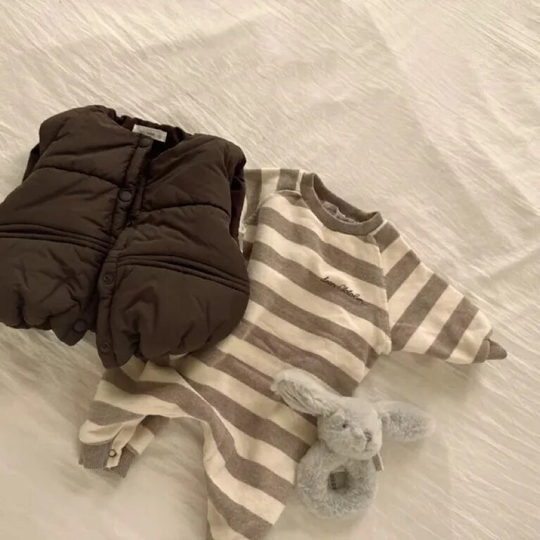 Φθινοπωρινό χειμερινό μωρό Fleece Romper Νεογέννητο Βρέφος Αγόρια Plus Βελούδινο Ριγέ Ολόσωμο Βαμβακερό Μικρό Κορίτσια Χοντρό ζεστό ένα κομμάτι