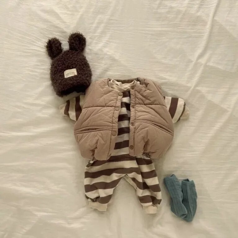 Φθινοπωρινό χειμερινό μωρό Fleece Romper Νεογέννητο Βρέφος Αγόρια Plus Βελούδινο Ριγέ Ολόσωμο Βαμβακερό Μικρό Κορίτσια Χοντρό ζεστό ένα κομμάτι