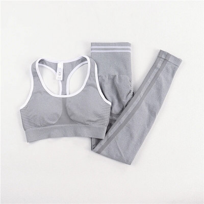 Σετ γιόγκα χωρίς ραφές Γυναικείο Γκρι Γκρι Δύο 2 τμχ Σουτιέν Crop Top Κοκκάκι Αθλητικά Ενδύματα γυμναστικής Γυμναστική Αθλητικά Σετ