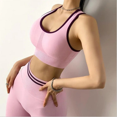 Σετ γιόγκα χωρίς ραφές Γυναικείο Γκρι Γκρι Δύο 2 τμχ Σουτιέν Crop Top Κοκκάκι Αθλητικά Ενδύματα γυμναστικής Γυμναστική Αθλητικά Σετ