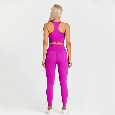 Egyszínű tornatermi jóga szett szűk leggings és fitnesz sporttartály 2db Gym melltartó felső puha sportruha edzés edzés női sportruházat
