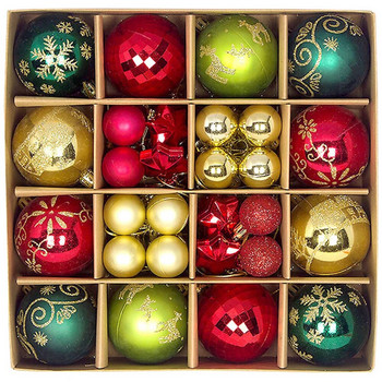 44Pcs Chiristmas Ball Set Коледно дърво с висулка Топка Пластмасова топка Снежинка Цветна коледна елха Топка Направи си сам Коледни парти декорации