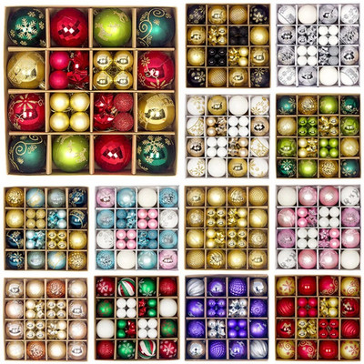 44Pcs Chiristmas Ball Set Коледно дърво с висулка Топка Пластмасова топка Снежинка Цветна коледна елха Топка Направи си сам Коледни парти декорации