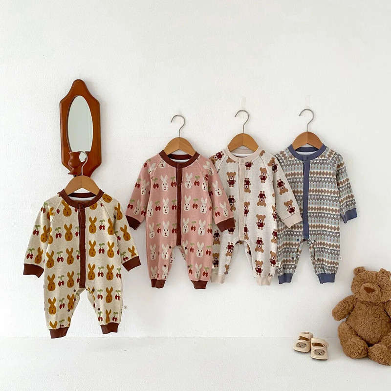 Φθινοπωρινά χειμωνιάτικα ρούχα για νεογέννητο μωρό πλεκτό φόρμα χαριτωμένο κινούμενα σχέδια βρέφη αγόρια κορίτσια Αρκούδα κουνέλι, βαμβακερό πλεκτό, μακρυμάνικο ρόμπα