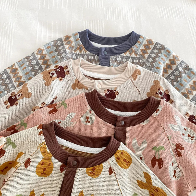 Φθινοπωρινά χειμωνιάτικα ρούχα για νεογέννητο μωρό πλεκτό φόρμα χαριτωμένο κινούμενα σχέδια βρέφη αγόρια κορίτσια Αρκούδα κουνέλι, βαμβακερό πλεκτό, μακρυμάνικο ρόμπα