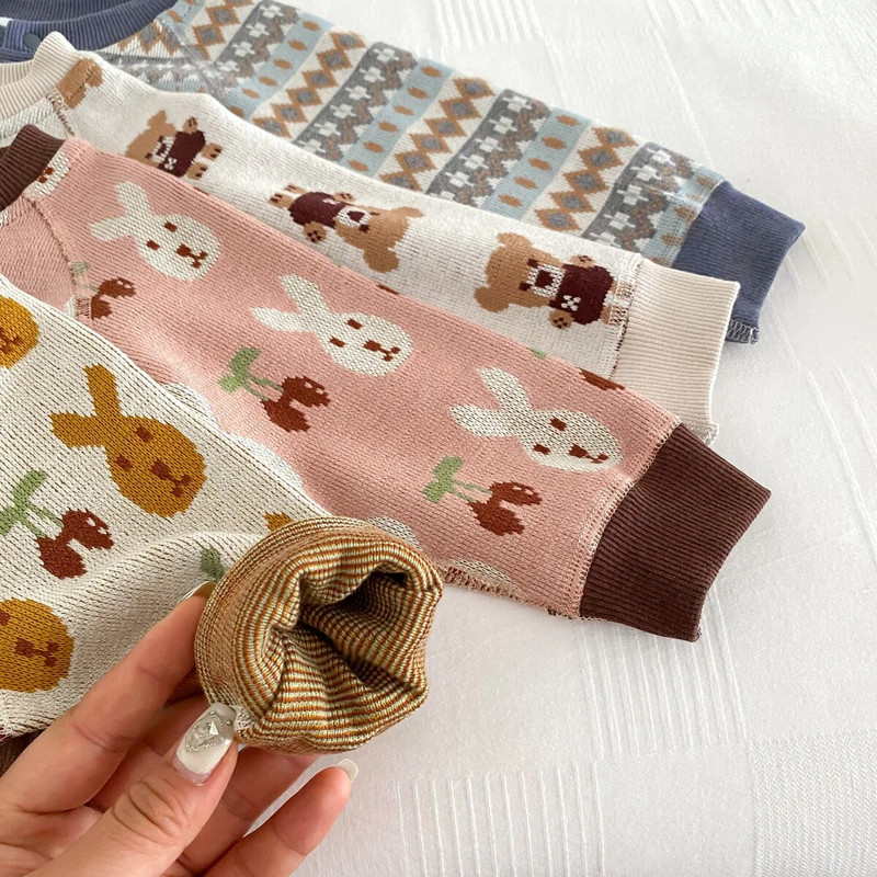 Φθινοπωρινά χειμωνιάτικα ρούχα για νεογέννητο μωρό πλεκτό φόρμα χαριτωμένο κινούμενα σχέδια βρέφη αγόρια κορίτσια Αρκούδα κουνέλι, βαμβακερό πλεκτό, μακρυμάνικο ρόμπα