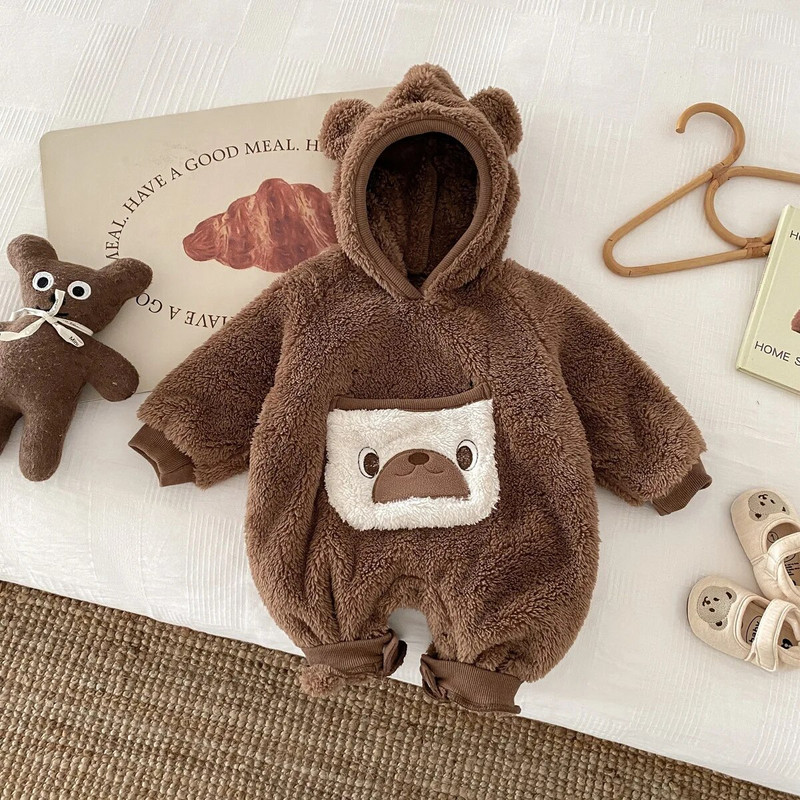 Zimske korejske dječje štrample od flisa, topli kombinezon za dječake, crtani kombinezon za djevojčice, topla kombinezona s kapuljačom i džepom od kašmira