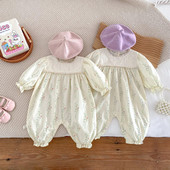 Proljetna jesen Odjeća za novorođenčad Jednodijelni slatki kombinezon za djevojčice Cvjetni kombinezon dugih rukava Pamučni ovratnik za dojenčad