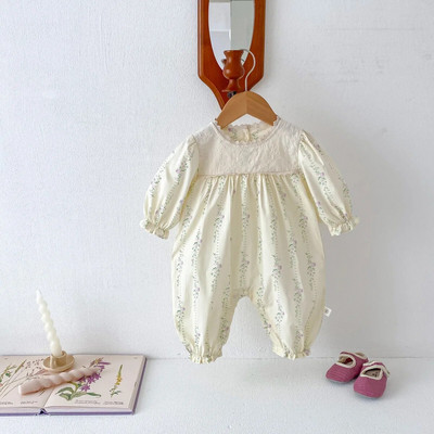 Proljetna jesen Odjeća za novorođenčad Jednodijelni slatki kombinezon za djevojčice Cvjetni kombinezon dugih rukava Pamučni ovratnik za dojenčad