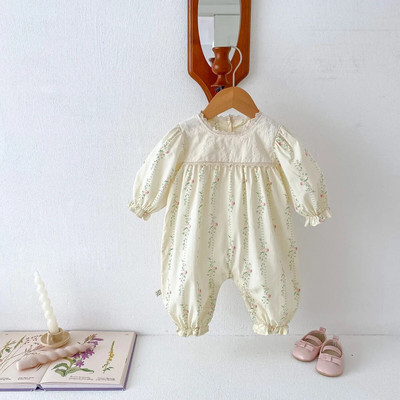 Proljetna jesen Odjeća za novorođenčad Jednodijelni slatki kombinezon za djevojčice Cvjetni kombinezon dugih rukava Pamučni ovratnik za dojenčad