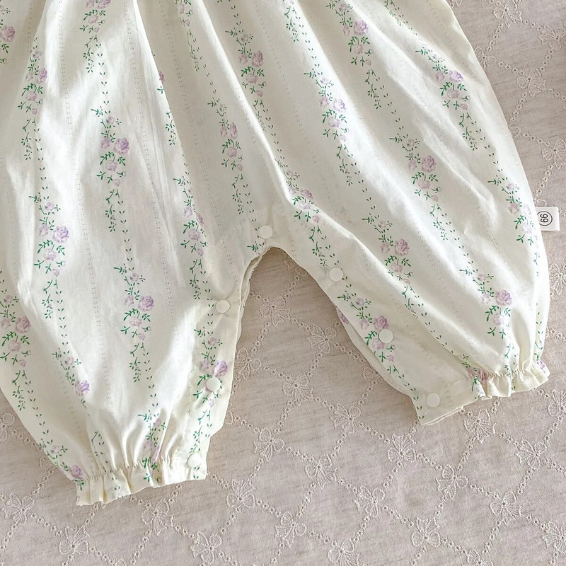 Proljetna jesen Odjeća za novorođenčad Jednodijelni slatki kombinezon za djevojčice Cvjetni kombinezon dugih rukava Pamučni ovratnik za dojenčad