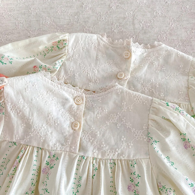 Proljetna jesen Odjeća za novorođenčad Jednodijelni slatki kombinezon za djevojčice Cvjetni kombinezon dugih rukava Pamučni ovratnik za dojenčad