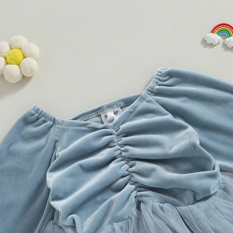 Listenwind 0-2Y kislány pólós ruha, egyszínű bársonyhálós hosszú ujjú kombinék újszülött kisgyermekeknek, aranyos ruhák