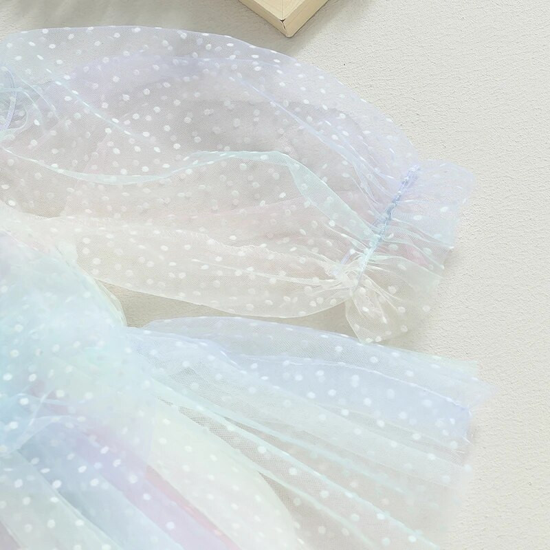 Listenwind 0-2Y Baby Girl Nyári Romper Aranyos Hosszú Puff ujjú Négyzet Nyakú Pontos Print Újszülött Body Tüll ruha