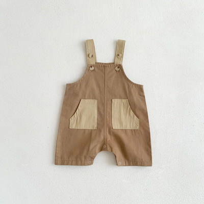 Zēnu vasaras kombinezons, stingrs, vienkāršs, mazuļu bikšturis, šorti ar raibām kabatām korejiešu toddler bezpiedurknēm.