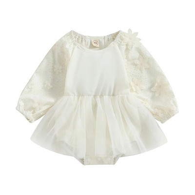 Listenwind 0-2Y csecsemő baba lányoknak tavaszi, őszi pólós ruha flitteres 3D virágos hosszú ujjú, kerek nyakú jumpsuit