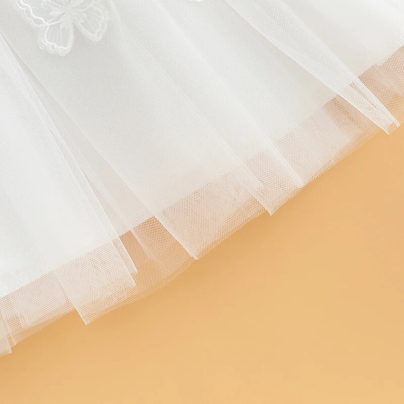 Listenwind 0-2Y Baby Girl 2-daļīgs apģērbs ar garām piedurknēm, crew kakla tauriņš, tilla raibs A-line kleita ar cepures krišanas tērpu