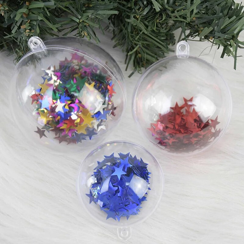 5gab Ziemassvētku eglītes piekaramie rotājumi bumbiņu caurspīdīga plastmasas apaļa bumba pildāmi rotājumi ballītes kāzu Ziemassvētku dekors 4/5/6/7cm
