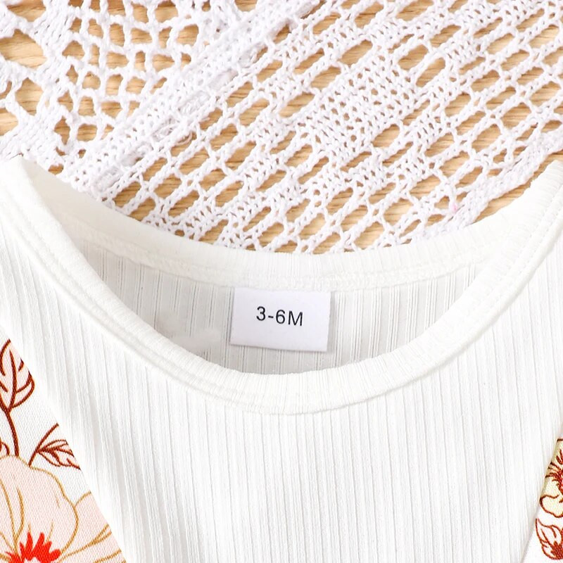 Listenwind 0-2Y Baby Girls Girls Girls Girls Fake Divdaces Flower Print Crew Kakla kleita ar garām piedurknēm rudens modes gadījuma princeses kleita