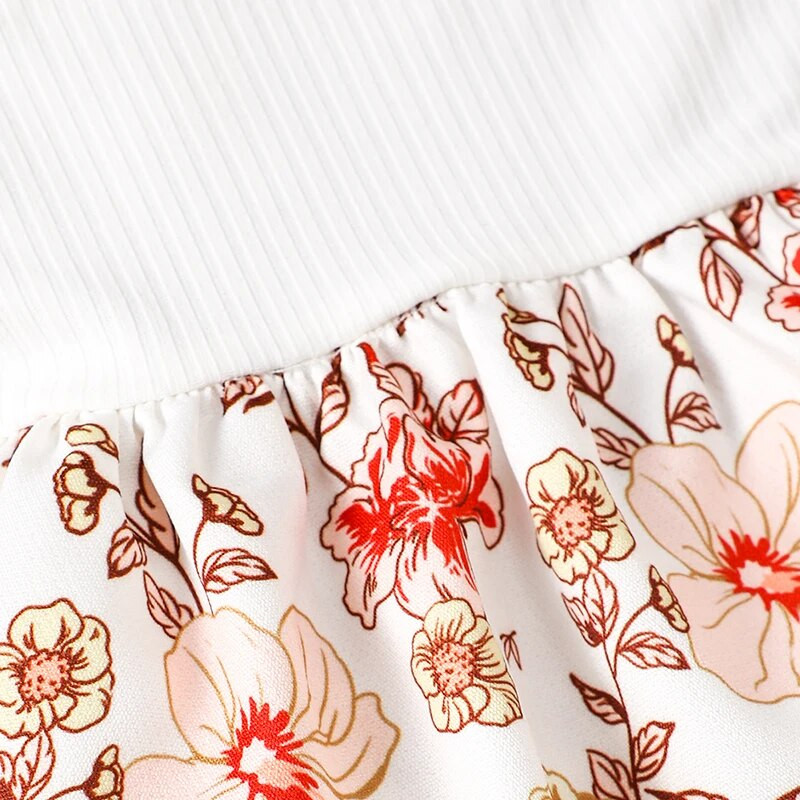 Listenwind 0-2Y Baby Girls Girls Girls Girls Fake Divdaces Flower Print Crew Kakla kleita ar garām piedurknēm rudens modes gadījuma princeses kleita