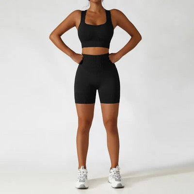 Bezšuvju jogas komplekts Sieviešu sporta tērpi vingrošanas zāle Apģērbi Fitnesa komplekti Sieviešu apģērbi Divu daļu komplekti Treniņa sporta komplekti Sieviešu kostīms