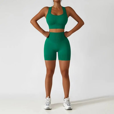 Bezšuvju jogas komplekts Sieviešu sporta tērpi vingrošanas zāle Apģērbi Fitnesa komplekti Sieviešu apģērbi Divu daļu komplekti Treniņa sporta komplekti Sieviešu kostīms