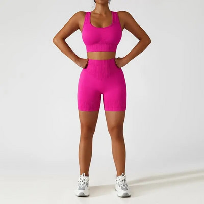 Bezšuvju jogas komplekts Sieviešu sporta tērpi vingrošanas zāle Apģērbi Fitnesa komplekti Sieviešu apģērbi Divu daļu komplekti Treniņa sporta komplekti Sieviešu kostīms