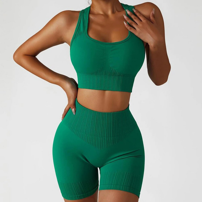 Bezšuvju jogas komplekts Sieviešu sporta tērpi vingrošanas zāle Apģērbi Fitnesa komplekti Sieviešu apģērbi Divu daļu komplekti Treniņa sporta komplekti Sieviešu kostīms