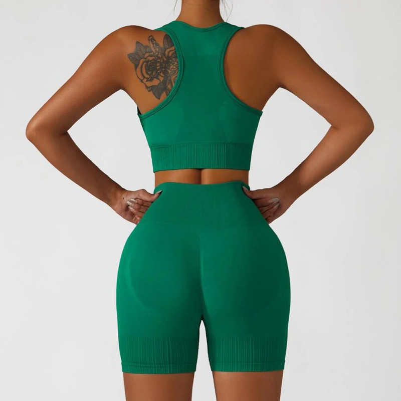 Bezšuvju jogas komplekts Sieviešu sporta tērpi vingrošanas zāle Apģērbi Fitnesa komplekti Sieviešu apģērbi Divu daļu komplekti Treniņa sporta komplekti Sieviešu kostīms