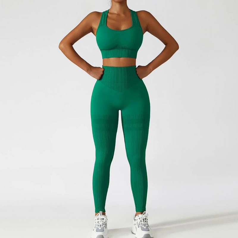 Bezšuvju jogas komplekts Sieviešu sporta tērpi vingrošanas zāle Apģērbi Fitnesa komplekti Sieviešu apģērbi Divu daļu komplekti Treniņa sporta komplekti Sieviešu kostīms