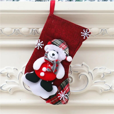 1gb Ziemassvētku zeķes dāvanu zeķes Ziemassvētku vecīša aļņa audums Ziemassvētku zeķu rotājums Sniegavīrs Santa Klauss Aļņa lācis Apdruka Ziemassvētku dāvana