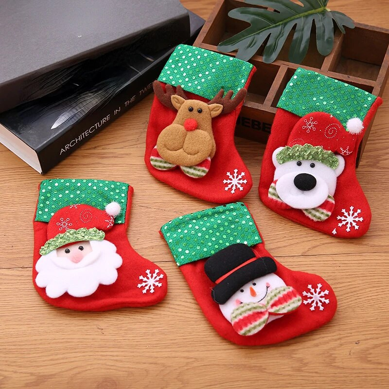 1gb Ziemassvētku zeķes dāvanu zeķes Ziemassvētku vecīša aļņa audums Ziemassvētku zeķu rotājums Sniegavīrs Santa Klauss Aļņa lācis Apdruka Ziemassvētku dāvana