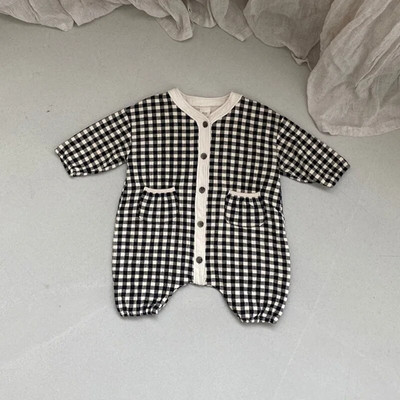Zēns, meitene, brīvi rūtaini rombiņi pavasara rudens modes jaundzimušajam zīdainim ar garām piedurknēm kokvilnas kombinezons, mazs zēns, ikdienišķs