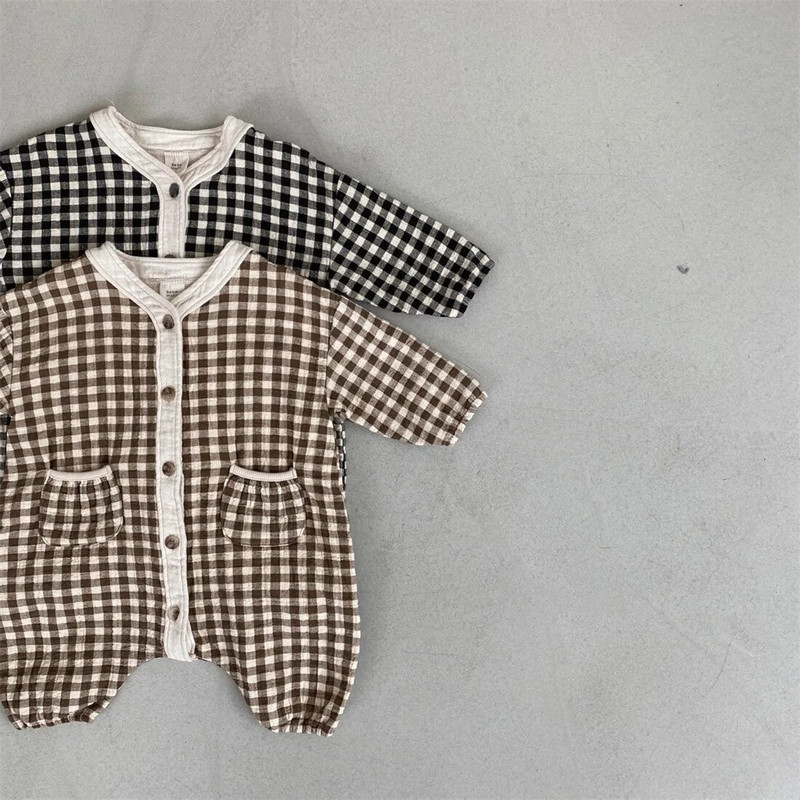 Zēns, meitene, brīvi rūtaini rombiņi pavasara rudens modes jaundzimušajam zīdainim ar garām piedurknēm kokvilnas kombinezons, mazs zēns, ikdienišķs