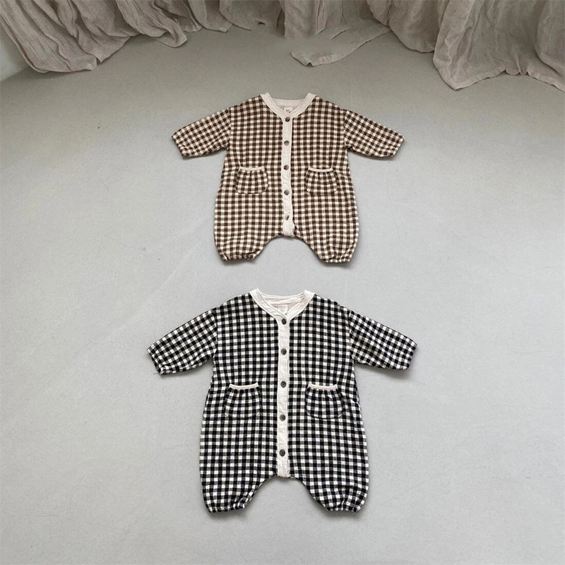 Zēns, meitene, brīvi rūtaini rombiņi pavasara rudens modes jaundzimušajam zīdainim ar garām piedurknēm kokvilnas kombinezons, mazs zēns, ikdienišķs