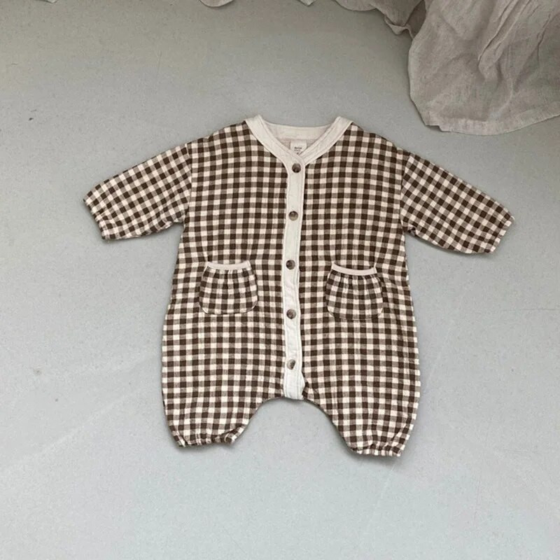 Zēns, meitene, brīvi rūtaini rombiņi pavasara rudens modes jaundzimušajam zīdainim ar garām piedurknēm kokvilnas kombinezons, mazs zēns, ikdienišķs