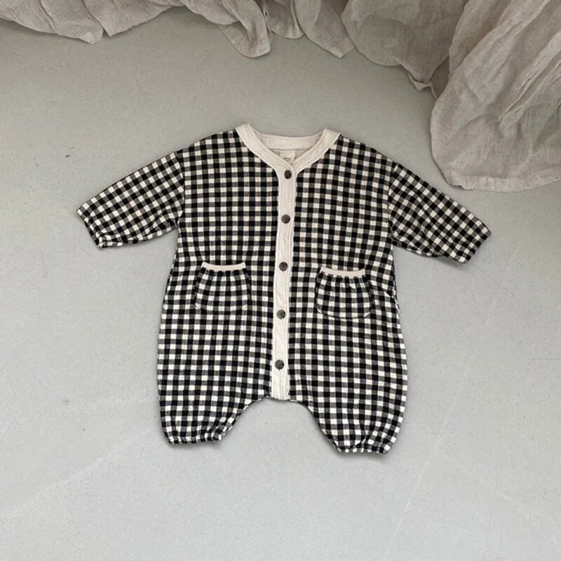 Zēns, meitene, brīvi rūtaini rombiņi pavasara rudens modes jaundzimušajam zīdainim ar garām piedurknēm kokvilnas kombinezons, mazs zēns, ikdienišķs