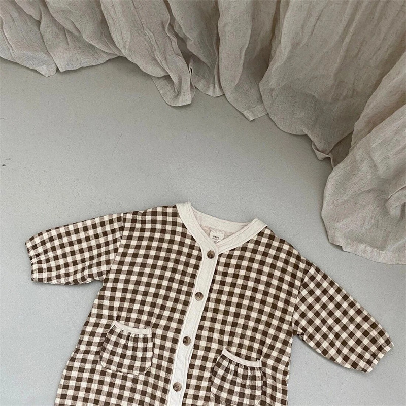 Zēns, meitene, brīvi rūtaini rombiņi pavasara rudens modes jaundzimušajam zīdainim ar garām piedurknēm kokvilnas kombinezons, mazs zēns, ikdienišķs