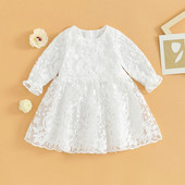 Listenwind Haljina za djevojčice od 0 do 2 godine Odjeća za malu djecu Čipkana haljina s okruglim izrezom dugih rukava A kroja Jesenska ležerna haljina princeze za dojenčad