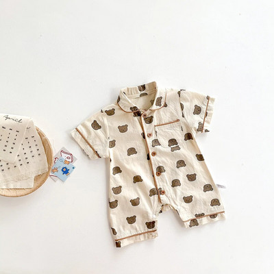 Ljetne dječje štrample kratkih rukava, korejska odjeća za dječake, jednodijelni pamučni kombinezon za novorođenče s printom medvjedića, jednodijelni