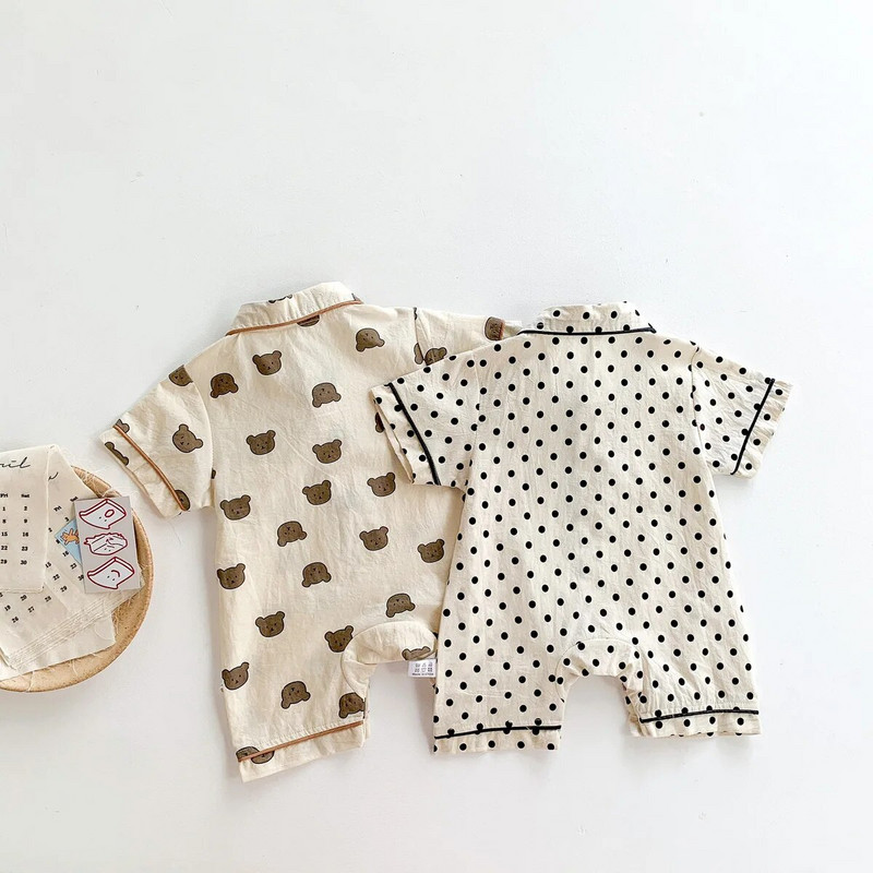 Ljetne dječje štrample kratkih rukava, korejska odjeća za dječake, jednodijelni pamučni kombinezon za novorođenče s printom medvjedića, jednodijelni