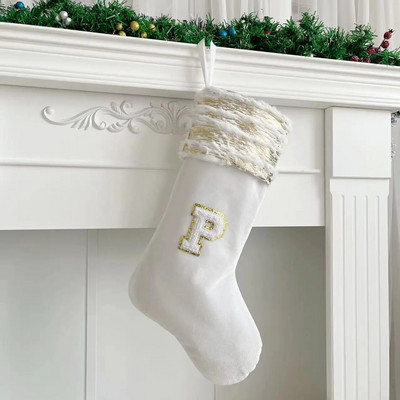 Božićne čarape Bijeli žigovi Zlatna pahuljica Slova Božićni ukrasi Božićno drvce Ukrasi Poklon čarape