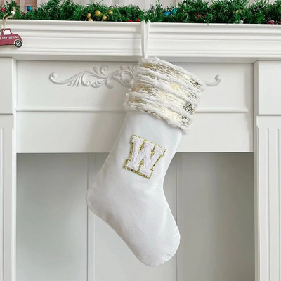 Božićne čarape Bijeli žigovi Zlatna pahuljica Slova Božićni ukrasi Božićno drvce Ukrasi Poklon čarape