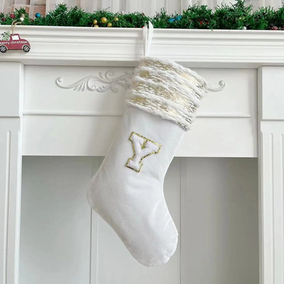 Božićne čarape Bijeli žigovi Zlatna pahuljica Slova Božićni ukrasi Božićno drvce Ukrasi Poklon čarape